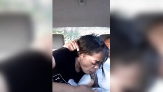 Ebony Giving Head In Car Backseat