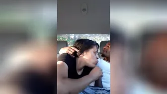 Ebony Giving Head In Car Backseat